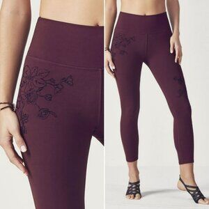 Fabletics Maroon Leggings with blackfloral embroidery. Free gift with purchase!